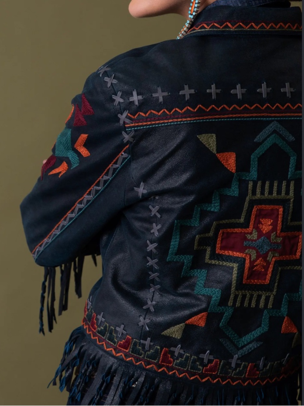 Double D Ranch San Ysidro Cross leather fringe Jacket embroidered RTL $1295 NWT
